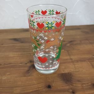 Vintage Cross Stitch Reindeer Tall Glass Retro Holiday Christmas Clear Drinkware